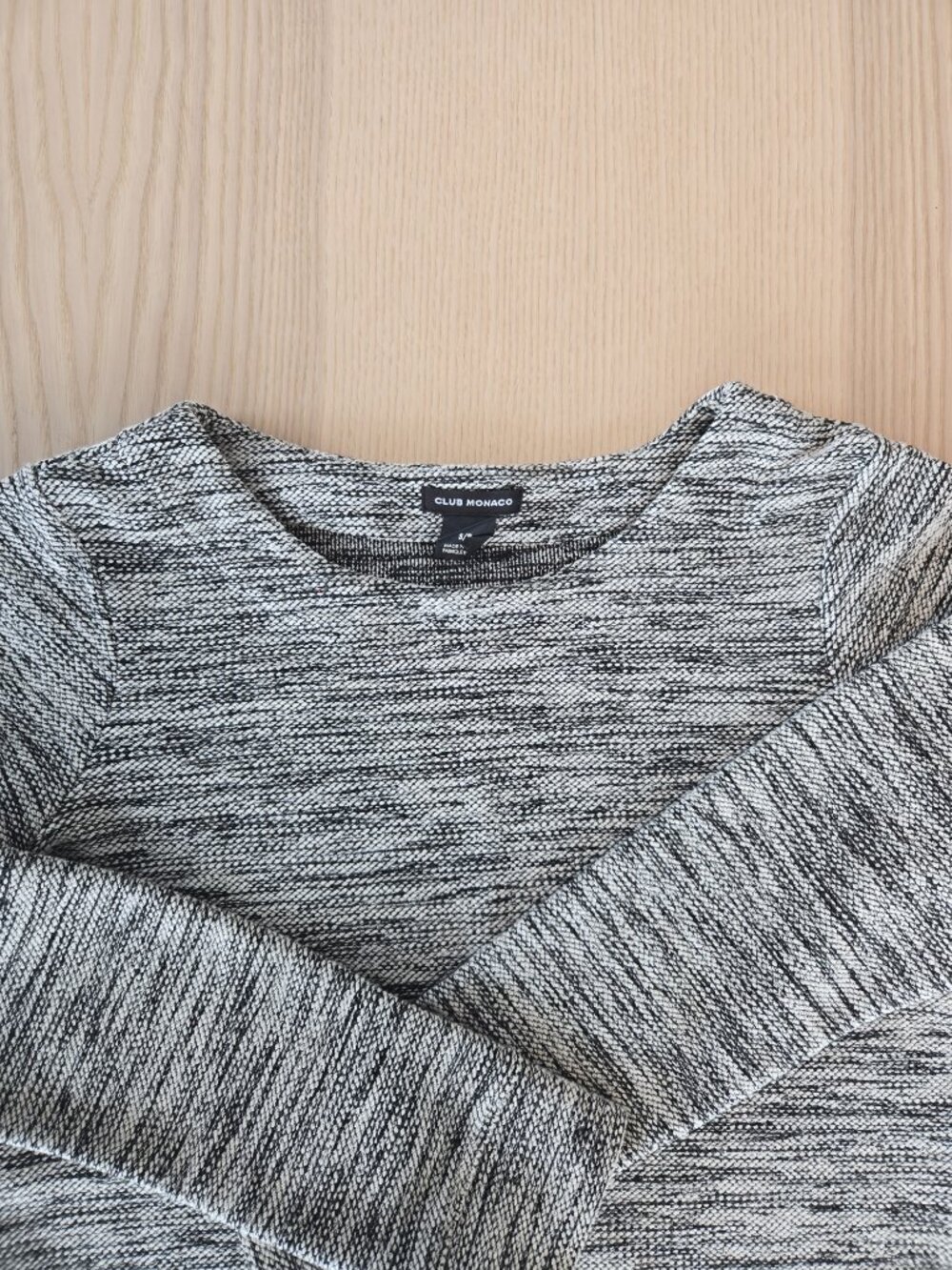 Club Monaco Keni Tweed Top | Black White Textured Knit with Side Slits - Picture 4 of 7